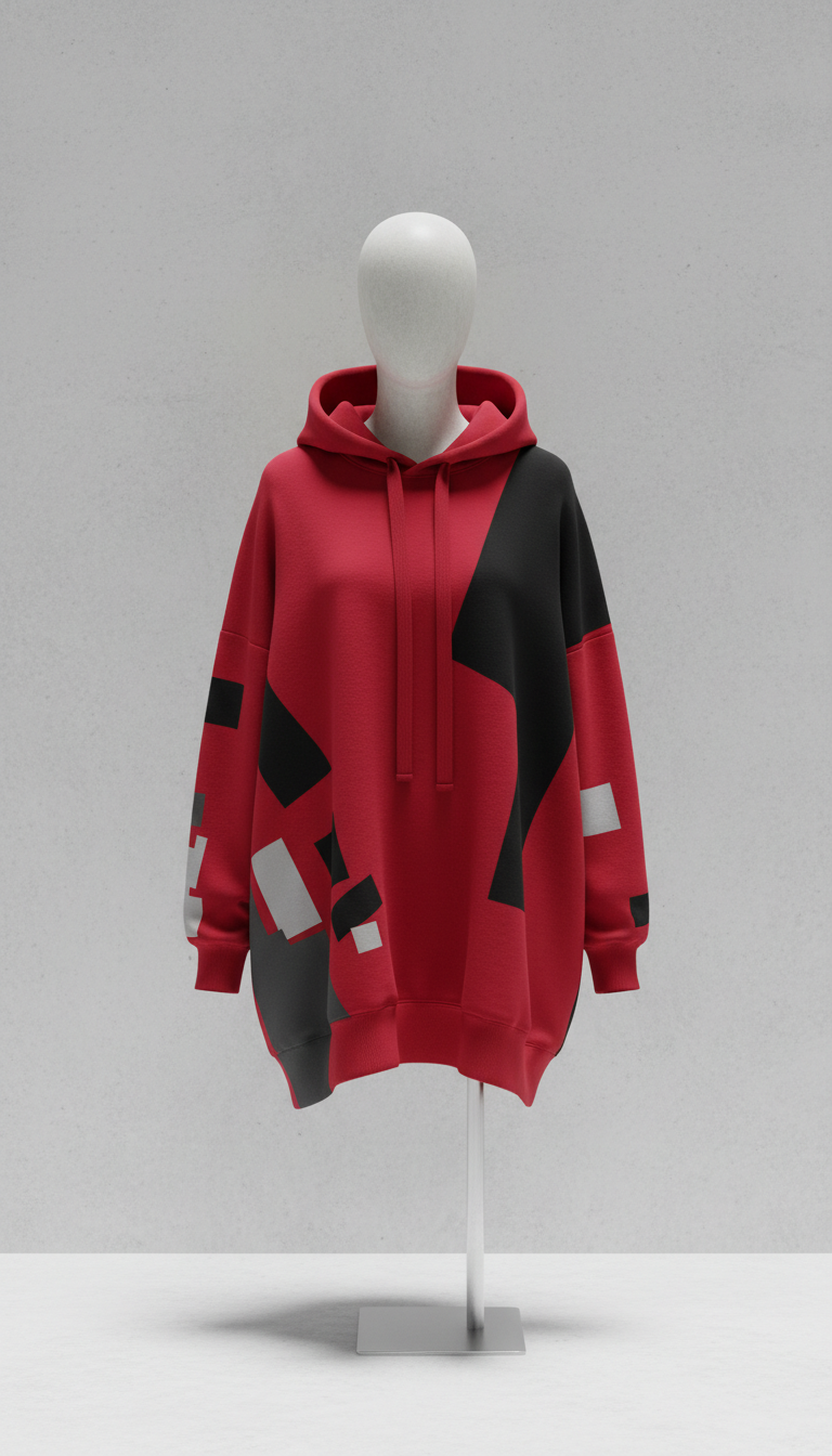 Oversized Signal Red Graphic Hoodie
