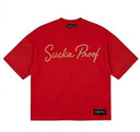 Sucka Proof Red Rhinestone Terry Cotton Crop Shirt
