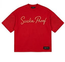 Sucka Proof Red Rhinestone Terry Cotton Crop Shirt