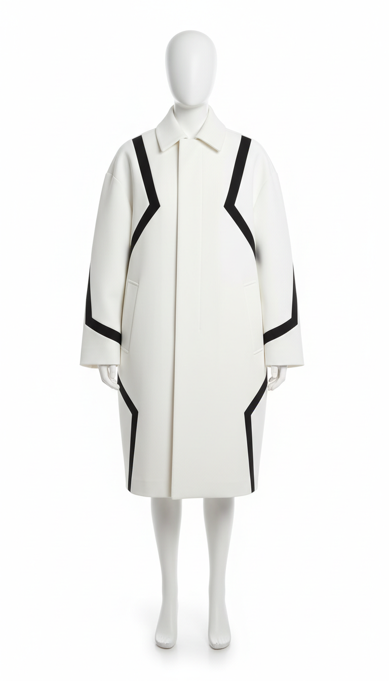 Oversized White Technical Overcoat With Accent Text