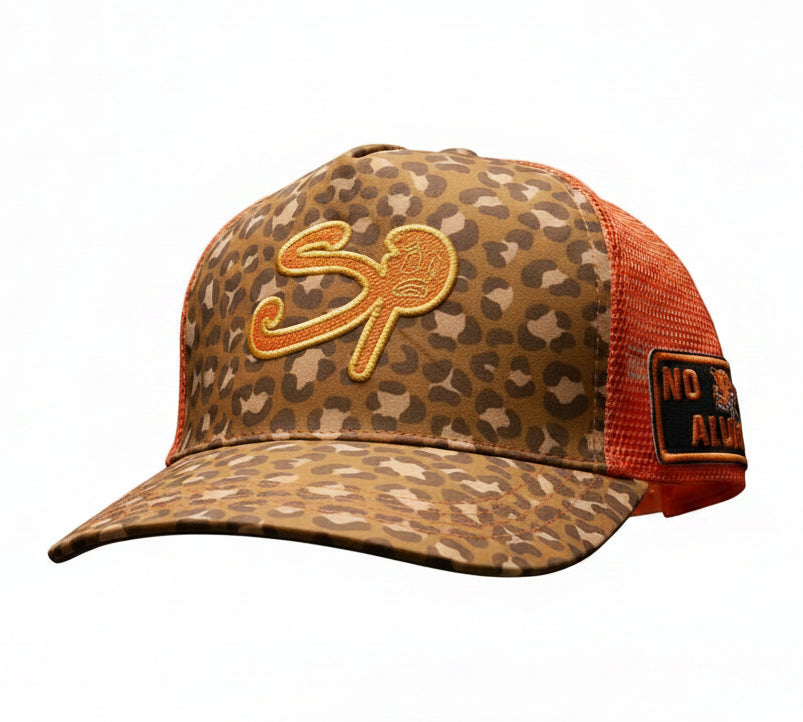 Sucka Proof Leopard Trucker Hat – White Orange Edition