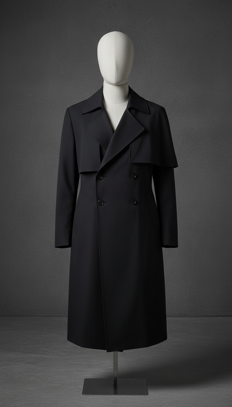 Matte Black Asymmetrical Trench Coat