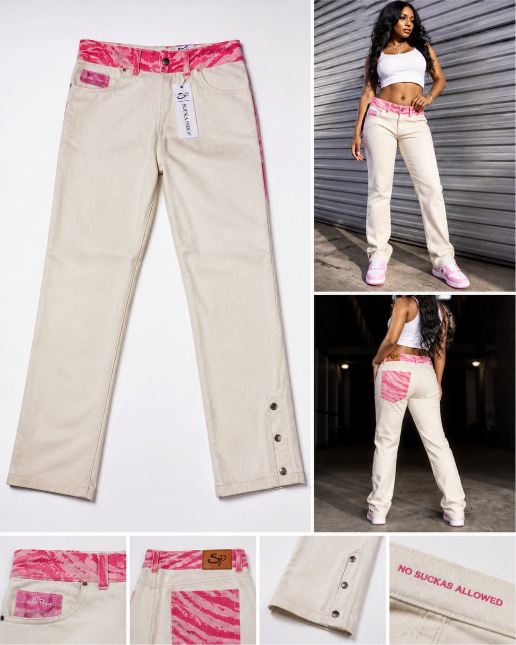 Sucka Proof Women's SP Monogram Denim Set - White/Pink
