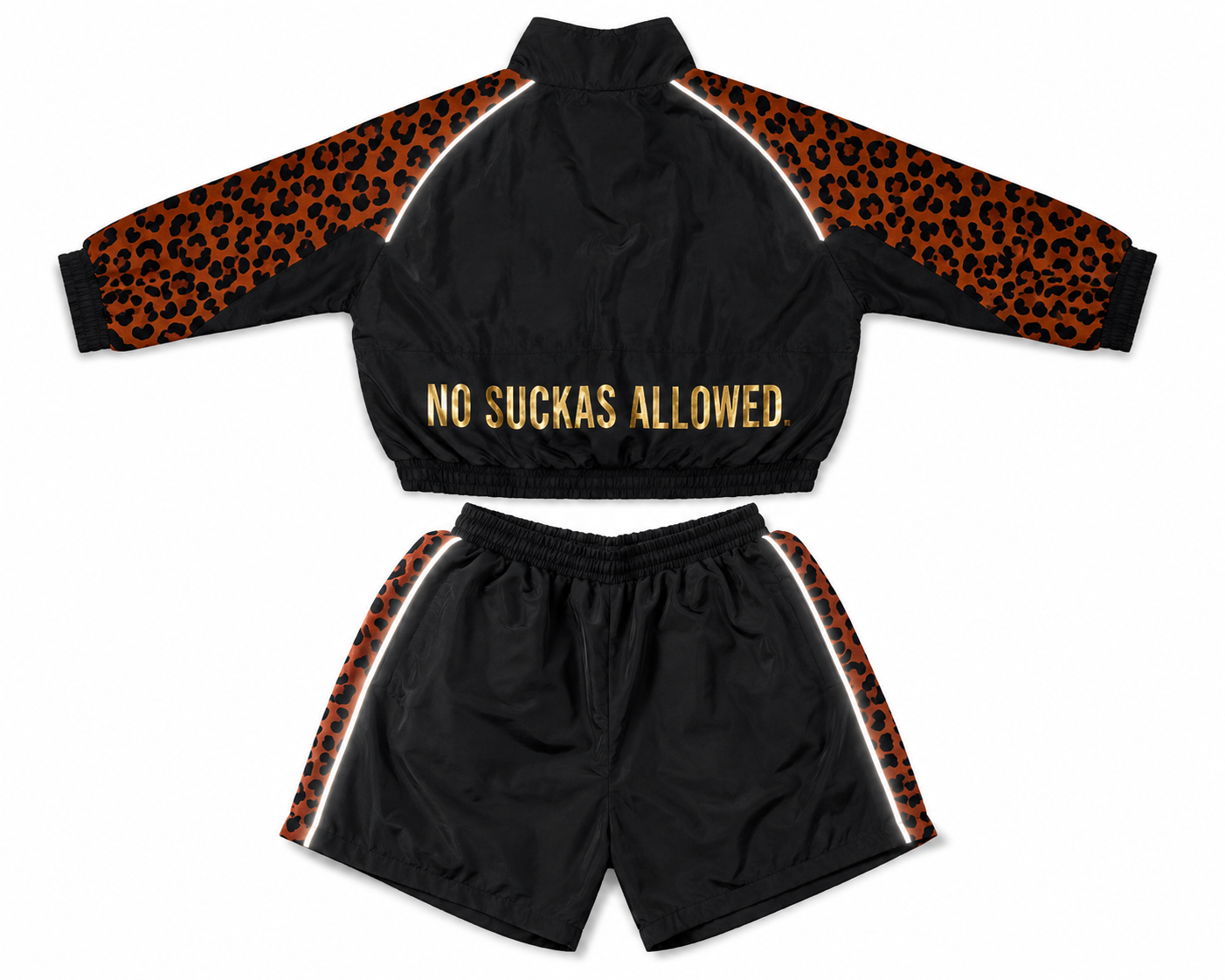Sucka Proof Black & Gold Leopard Windbreaker Set